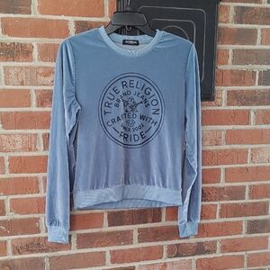 True Religion Light Blue Velvet Circle Glitter Crewneck Sweatshirt Size S (1394)